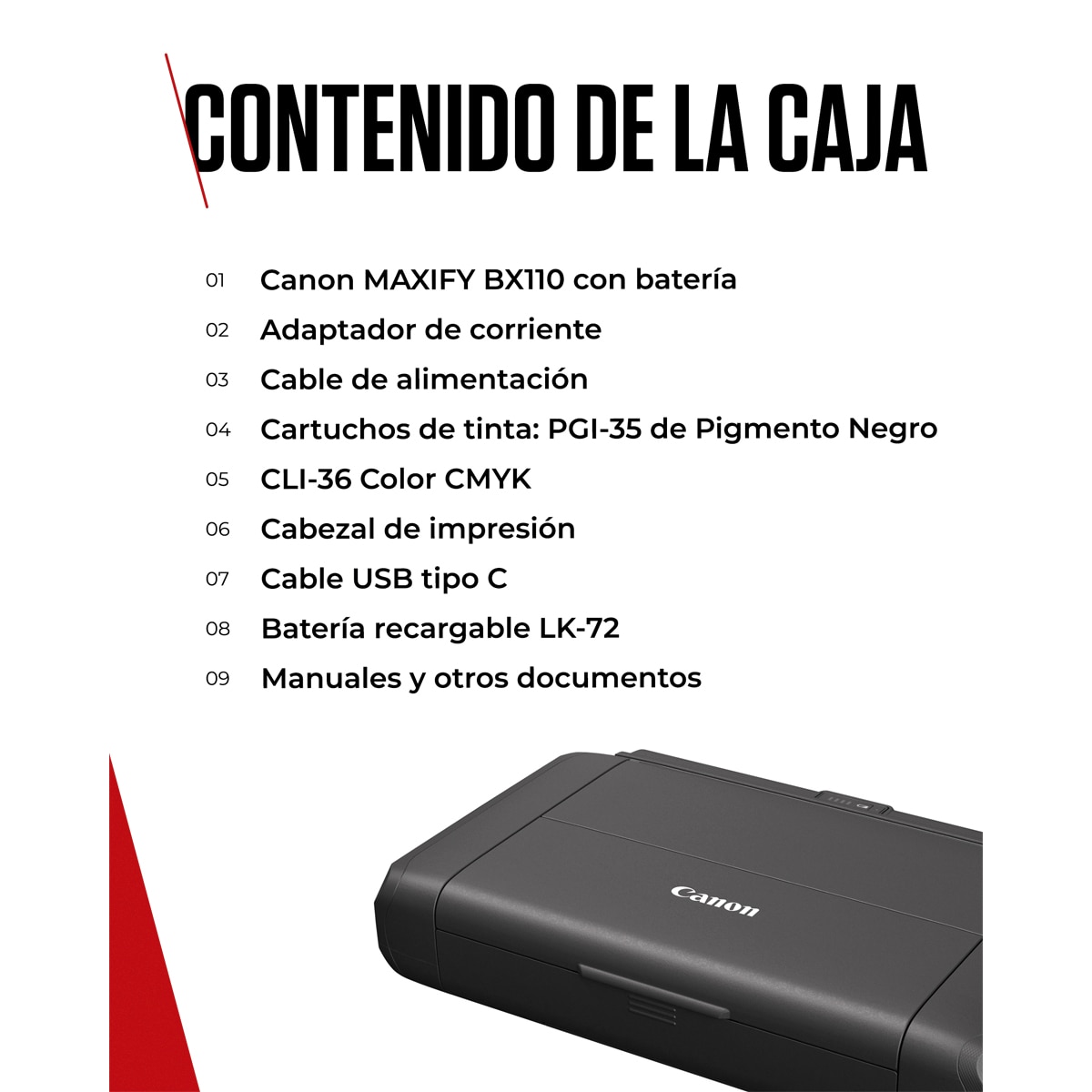 Impresora Canon MAXIFY BX110 con batería recargable, Wi-Fi, carga vía USB, preparada para tablet y smartphone Blanco-7