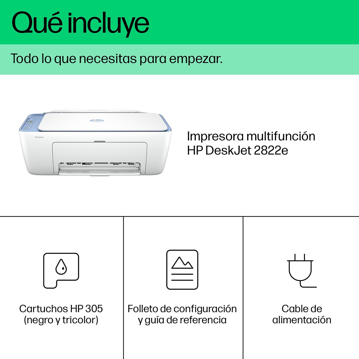 Impresora Multifunción HP Deskjet 2822e, WiFi, USB, color, compatible con Instant Ink Blanco / Azul-6