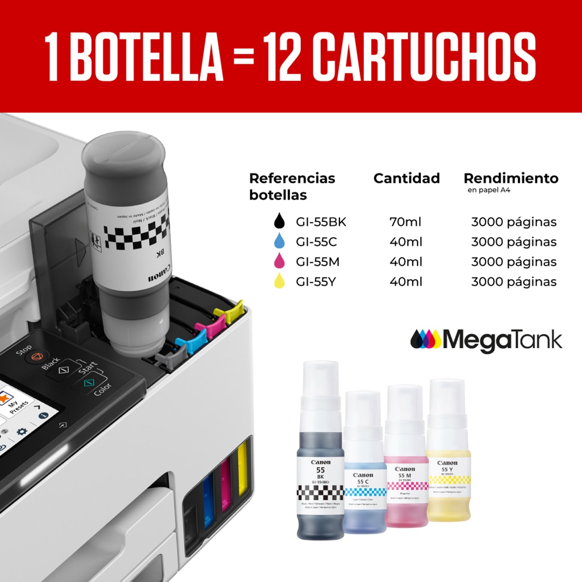 Impresora Multifunción 4 en 1 Canon MAXIFY GX2050 MegaTank con ADF, Wi-Fi, Ethernet y depósitos de tinta rellenables Blanco-5