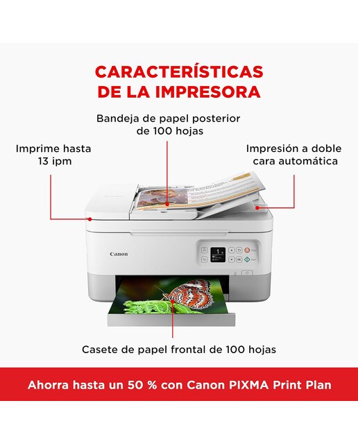 Impresora Multifunción 3 en 1 Canon PIXMA TS7451i, impresión a doble cara automática, ADF y WiFi. Compatible con PIXMA Print Plan Blanco-3