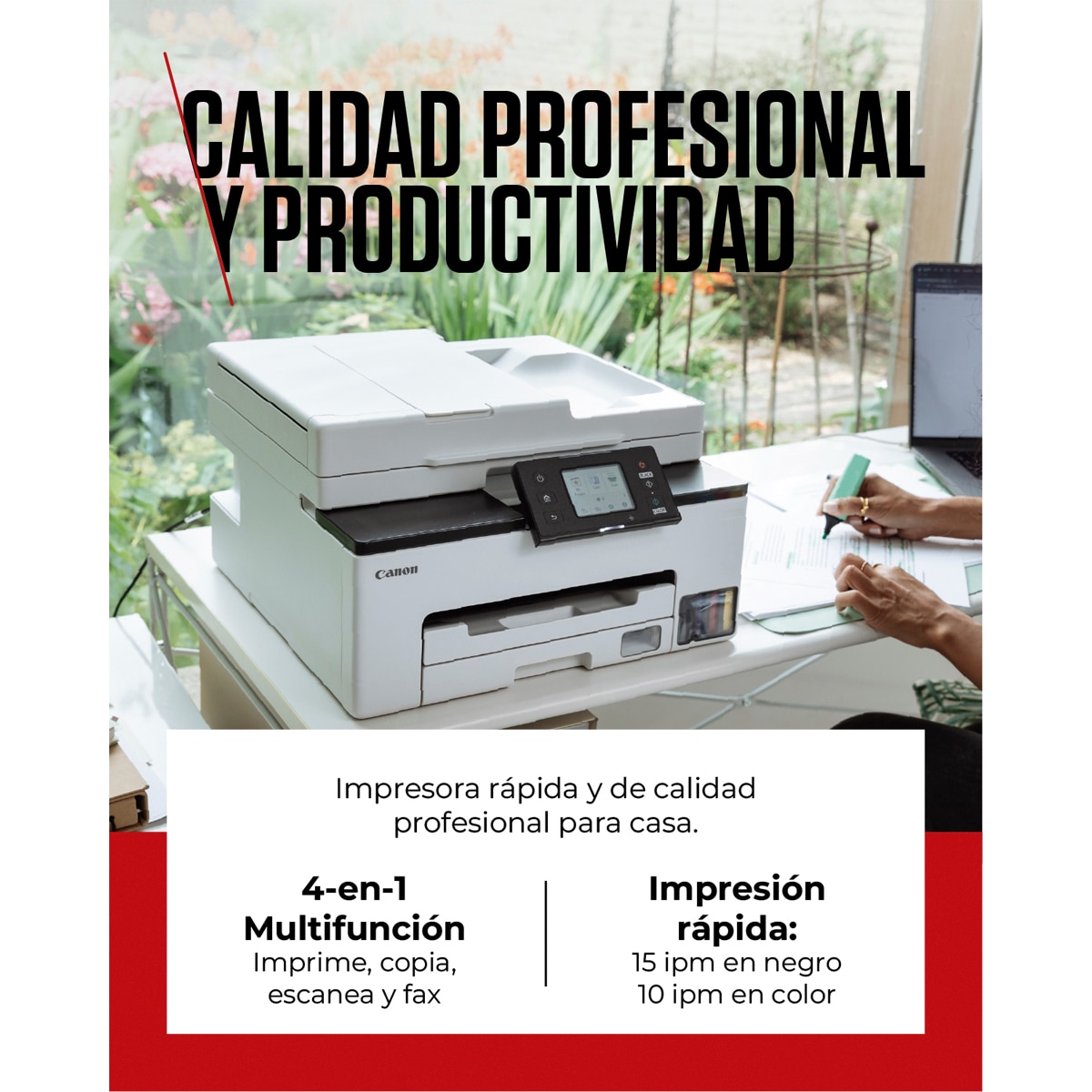 Impresora Multifunción Canon 4 en 1 MAXIFY GX2050 MegaTank con ADF, Wi-Fi, depósitos de tinta rellenables, 2 botellas negras extra Blanco-4