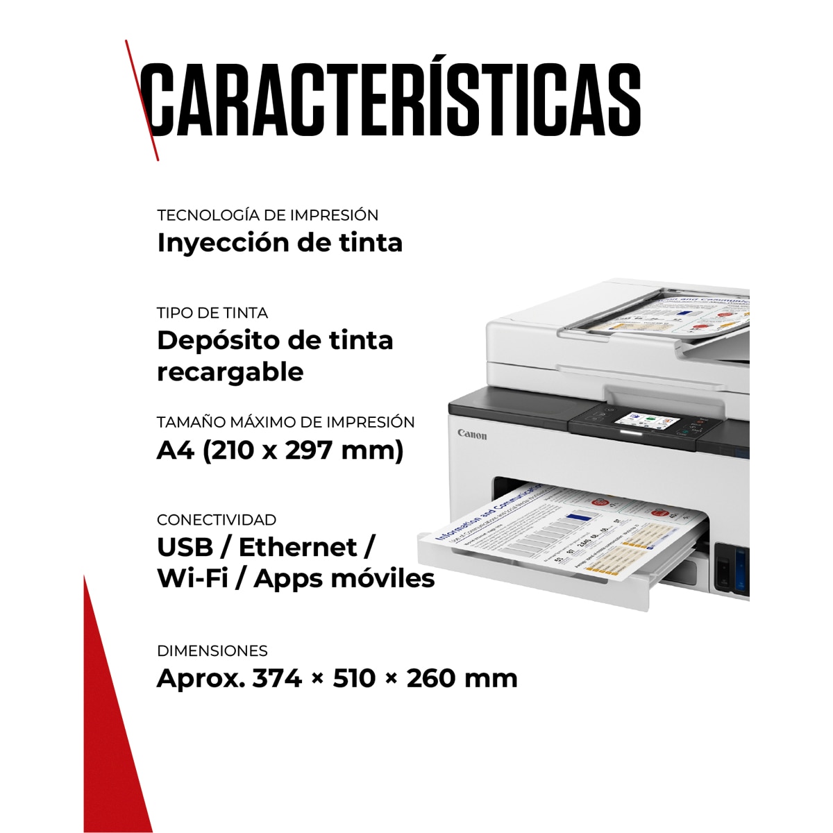Impresora Multifunción Canon 4 en 1 MAXIFY GX2050 MegaTank con ADF, Wi-Fi, depósitos de tinta rellenables, 2 botellas negras extra Blanco-6
