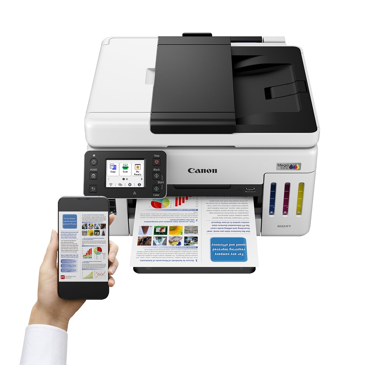 Impresora Multifunción Canon 3 en 1 MAXIFY GX6150 MegaTank con ADF de 50 hojas, Wi-Fi, depósitos de tinta rellenables Blanco-2