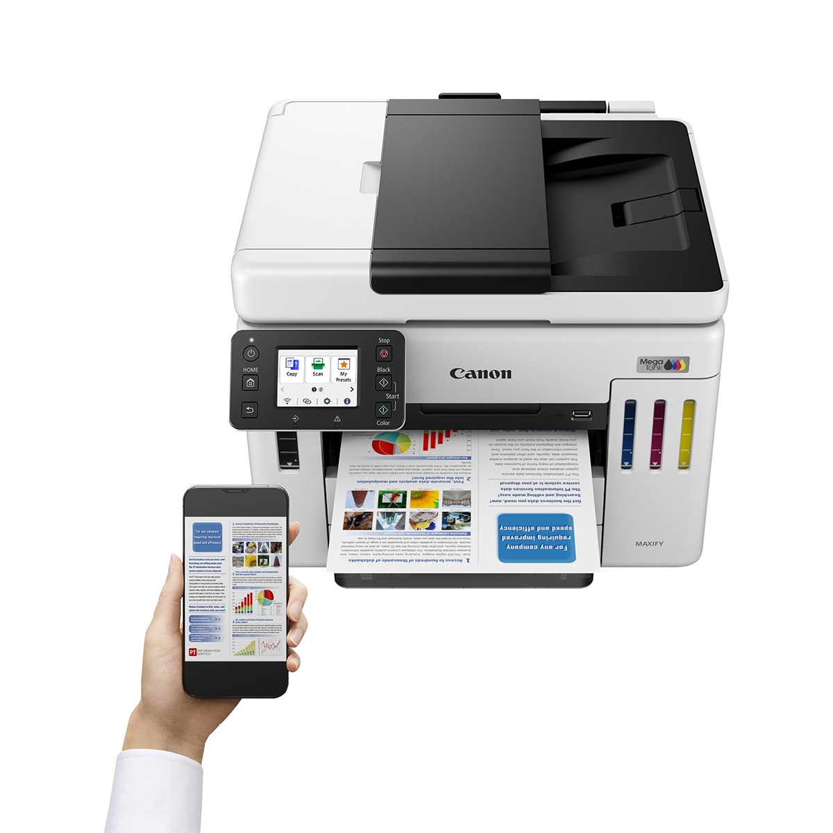 Impresora Multifunción Canon 4 en 1 MAXIFY GX7150 MegaTank con D-ADF de 50 hojas, Wi-Fi, depósitos de tinta rellenables, impresora de alto rendimiento Blanco-3