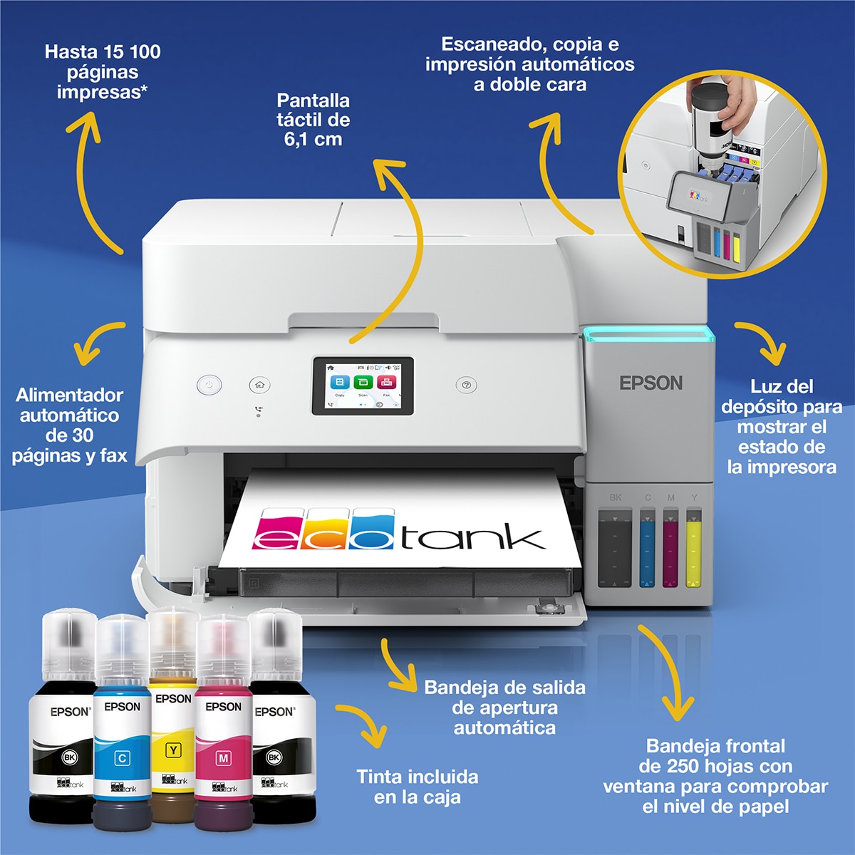Impresora Multifunción Epson EcoTank ET-4956, Wi-Fi, ADF y Fax Blanco-3