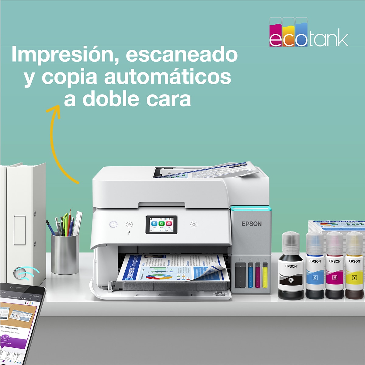 Impresora Multifunción Epson EcoTank ET-4956, Wi-Fi, ADF y Fax Blanco-5