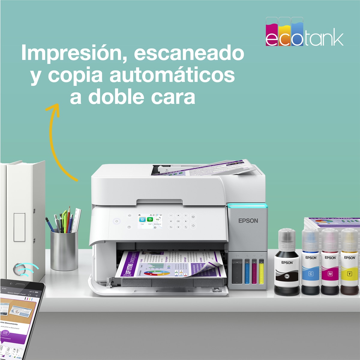 Impresora Mutifunción rellenable tinta Epson EcoTank ET-3956, ADF y Wi-Fi Blanco Blanco-5