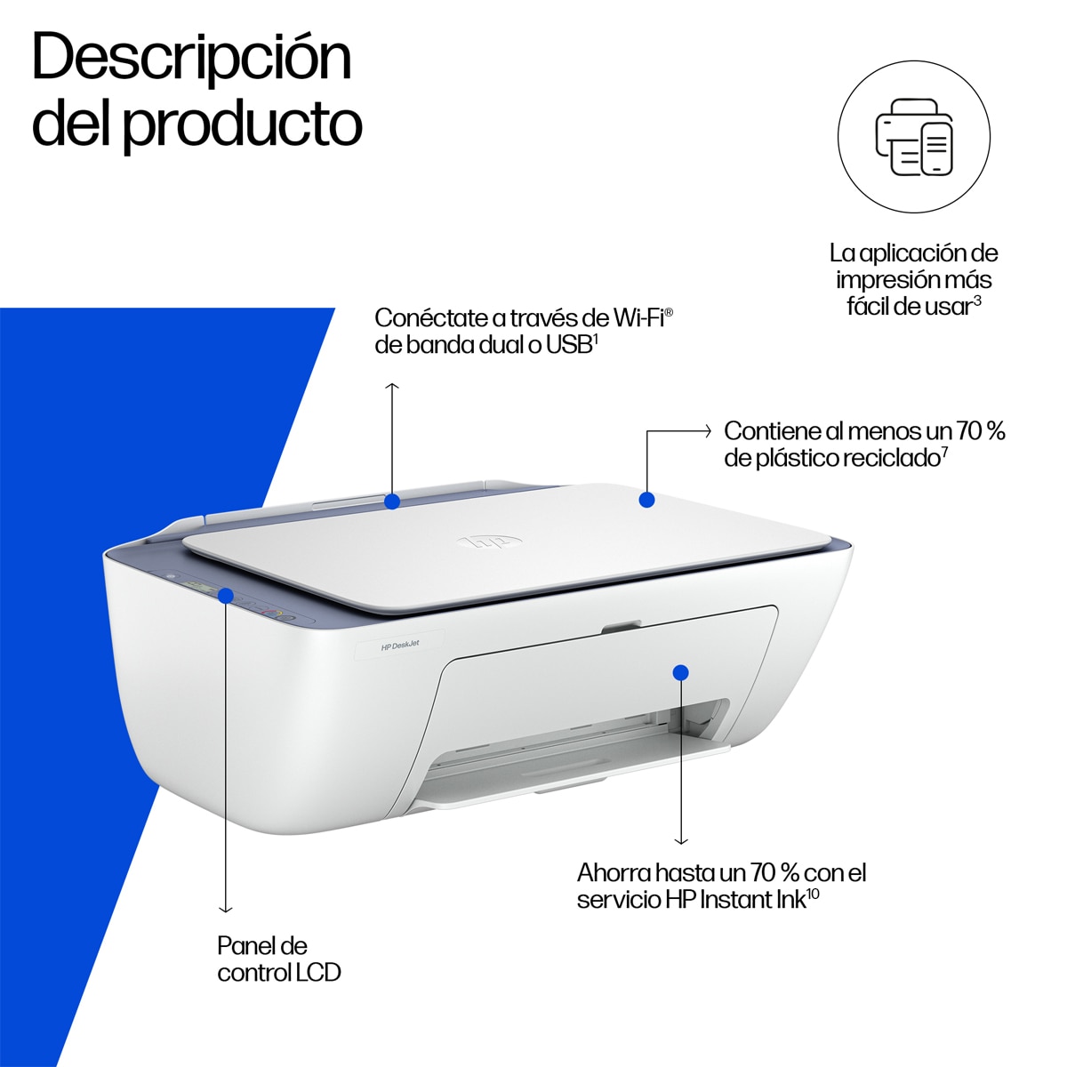 Impresora Multifunción HP Deskjet 2922 Wi-Fi Blanco / Azul-3