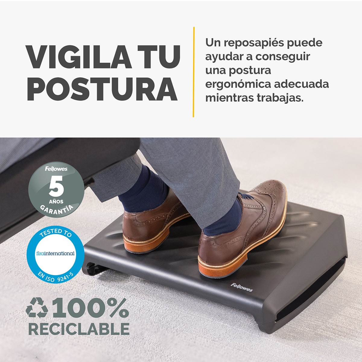 Reposapiés Ergonómico ajustable Fellowes Breyta, 100% reciclable Negro-6