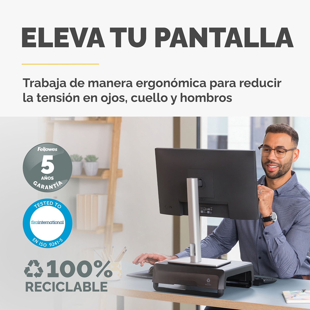 Soporte elevador para monitor Fellowes Breyta negro, 100% reciclable - Negro / Gris Negro / Gris-3