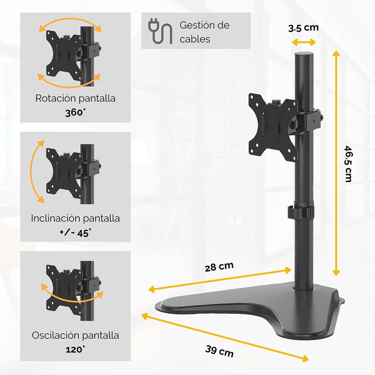 Brazo elevador para monitor con peana Fellowes Seasa, para 1 pantalla Negro-6