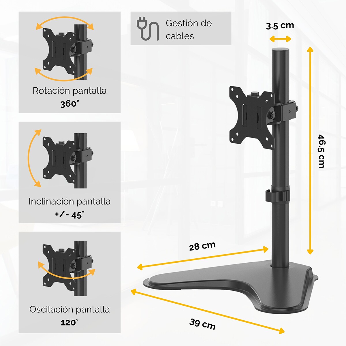 Brazo elevador para monitor con peana Fellowes Seasa, para 1 pantalla Negro-6