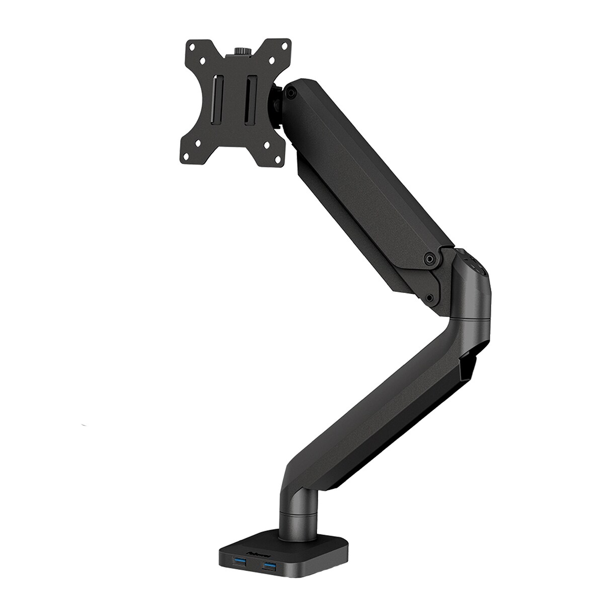Brazo elevador a gas para 1 pantalla Fellowes Platinum, con 2 Puertos USB, negro  Negro-1