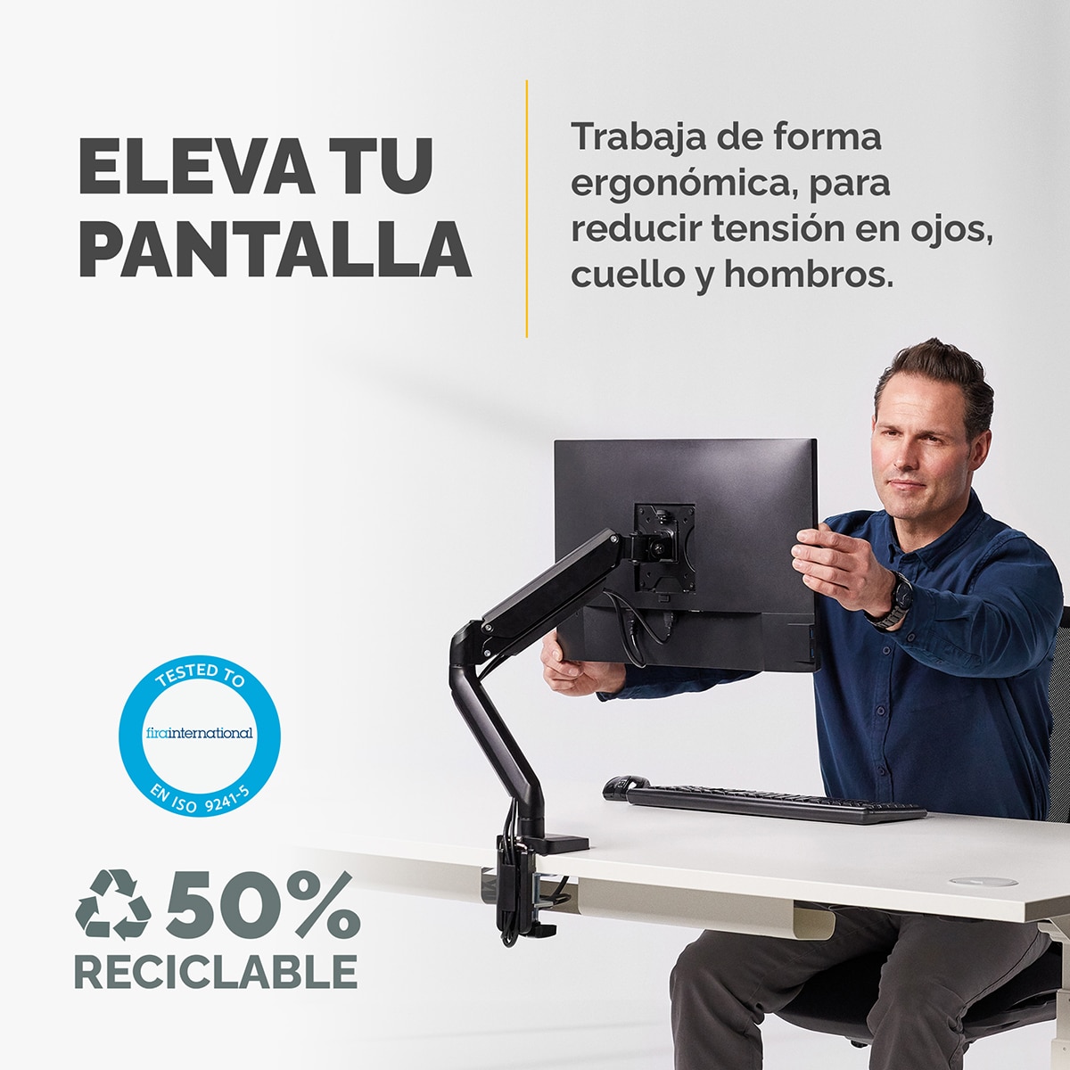 Brazo elevador a gas para 1 pantalla Fellowes Platinum, con 2 Puertos USB, - Negro Negro-3