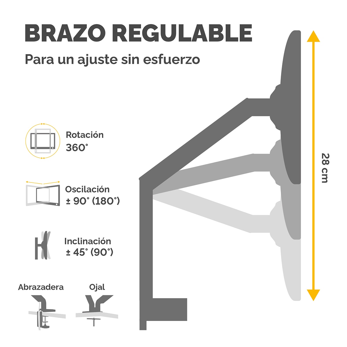 Brazo elevador a gas para 1 pantalla Fellowes Platinum, con 2 Puertos USB, - Negro Negro-5