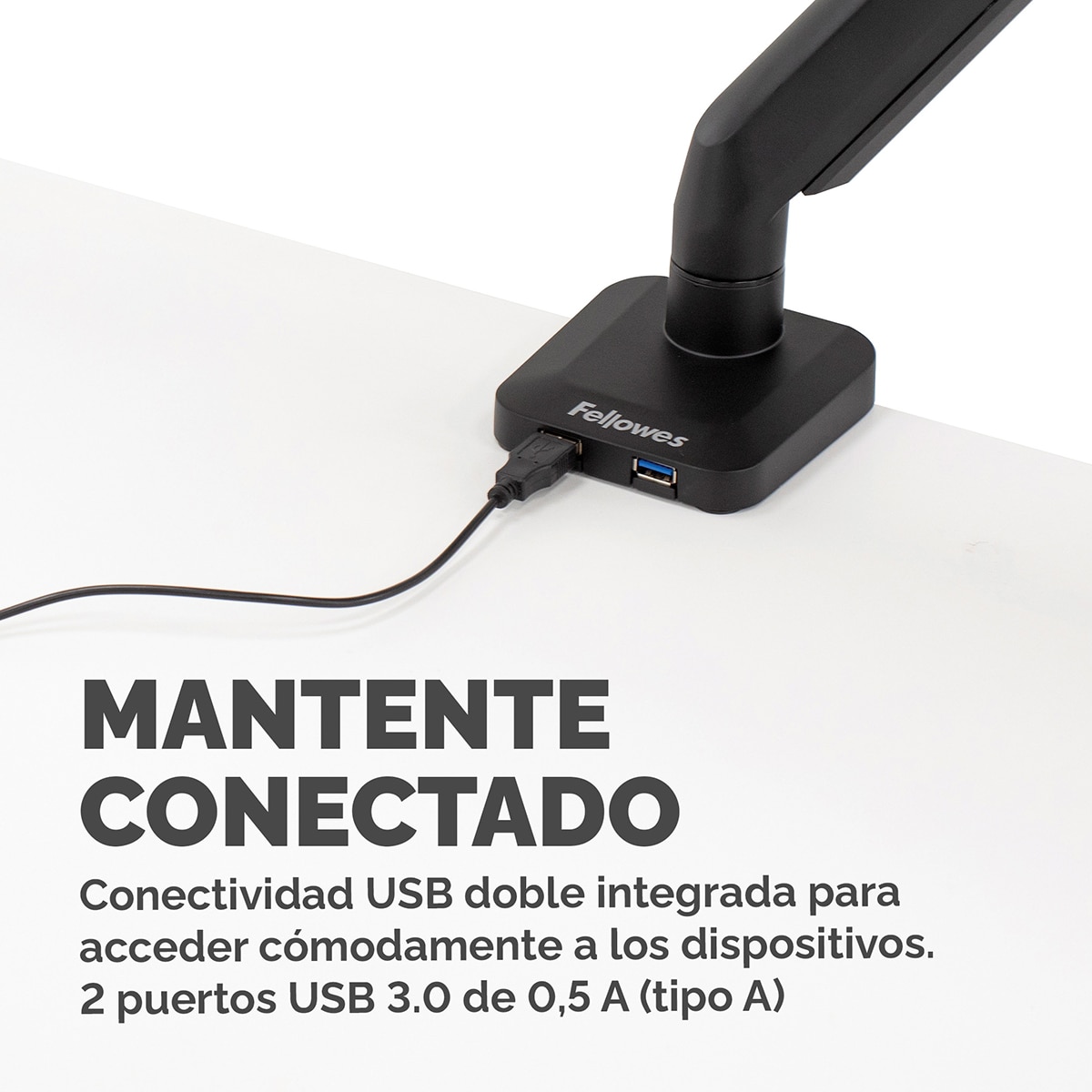 Brazo elevador a gas para 1 pantalla Fellowes Platinum, con 2 Puertos USB, - Negro Negro-6