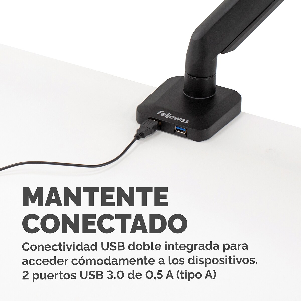 Brazo elevador a gas para 1 pantalla Fellowes Platinum, con 2 Puertos USB, negro  Negro-6