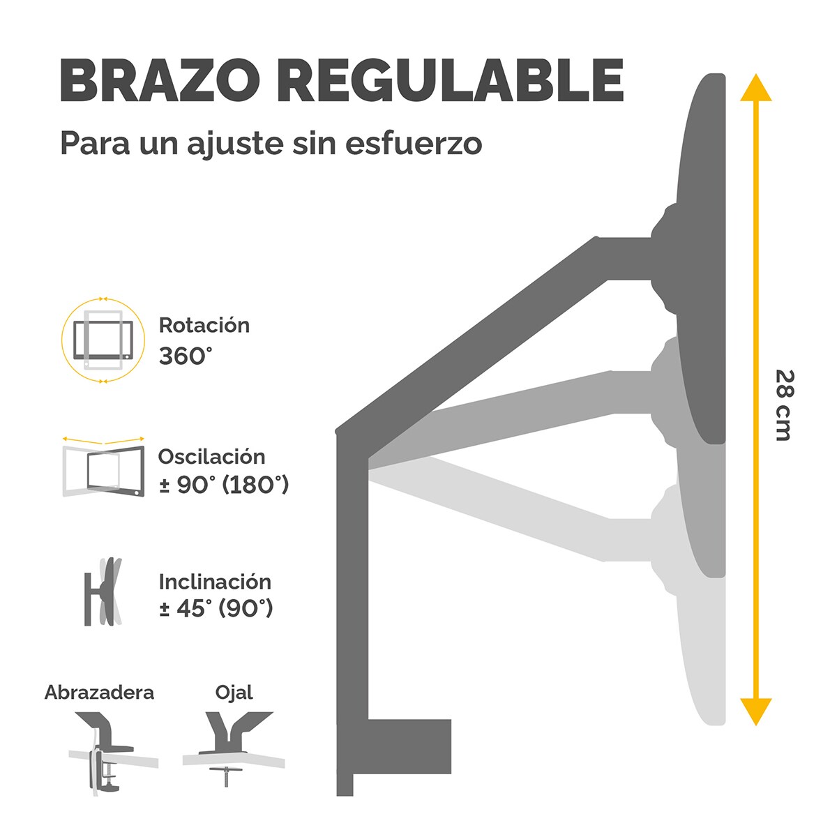 Brazo elevador a gas para 1 pantalla Fellowes Platinum, con 2 Puertos USB, blanco Blanco-5
