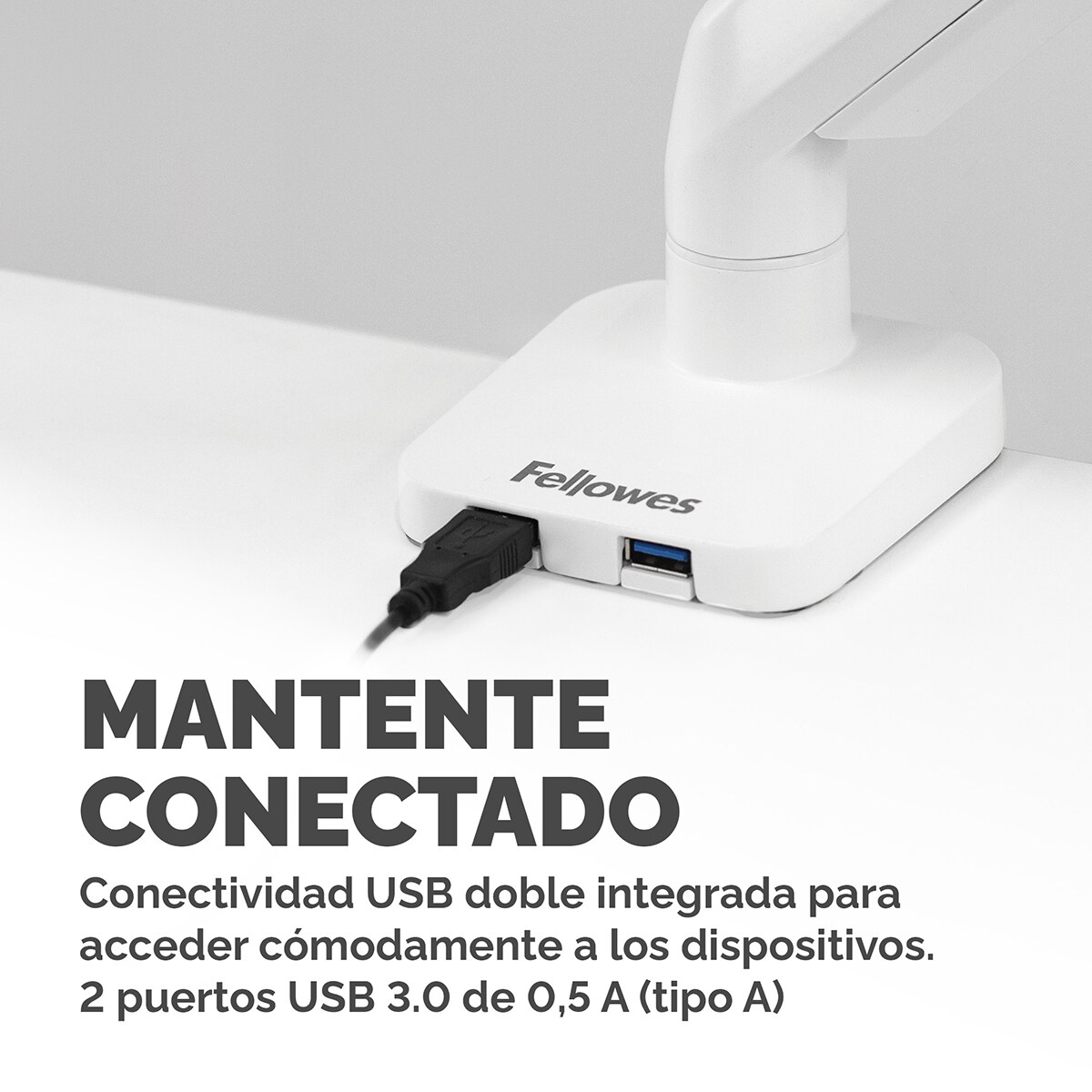 Brazo elevador a gas para 1 pantalla Fellowes Platinum, con 2 Puertos USB, blanco Blanco-6