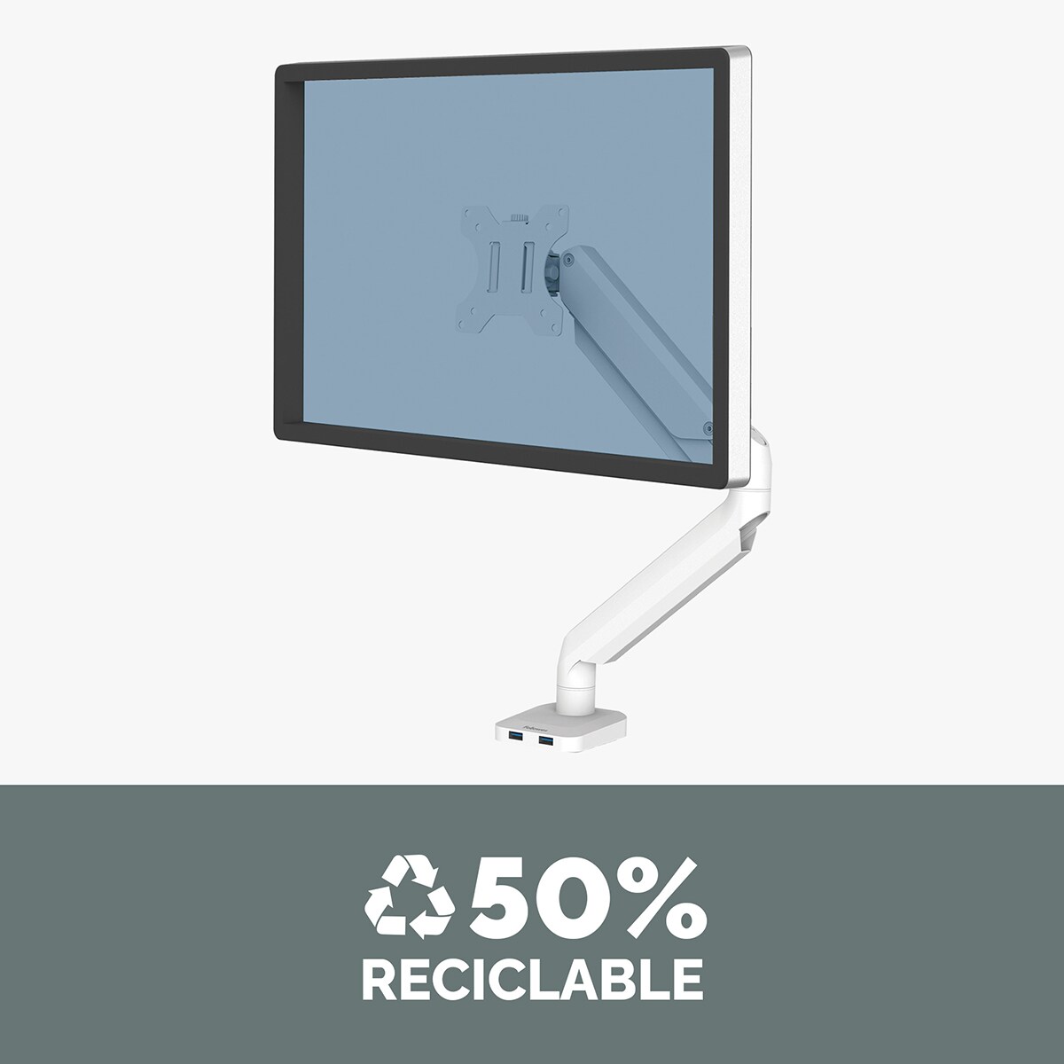 Brazo elevador a gas para 1 pantalla Fellowes Platinum, con 2 Puertos USB, blanco Blanco-8