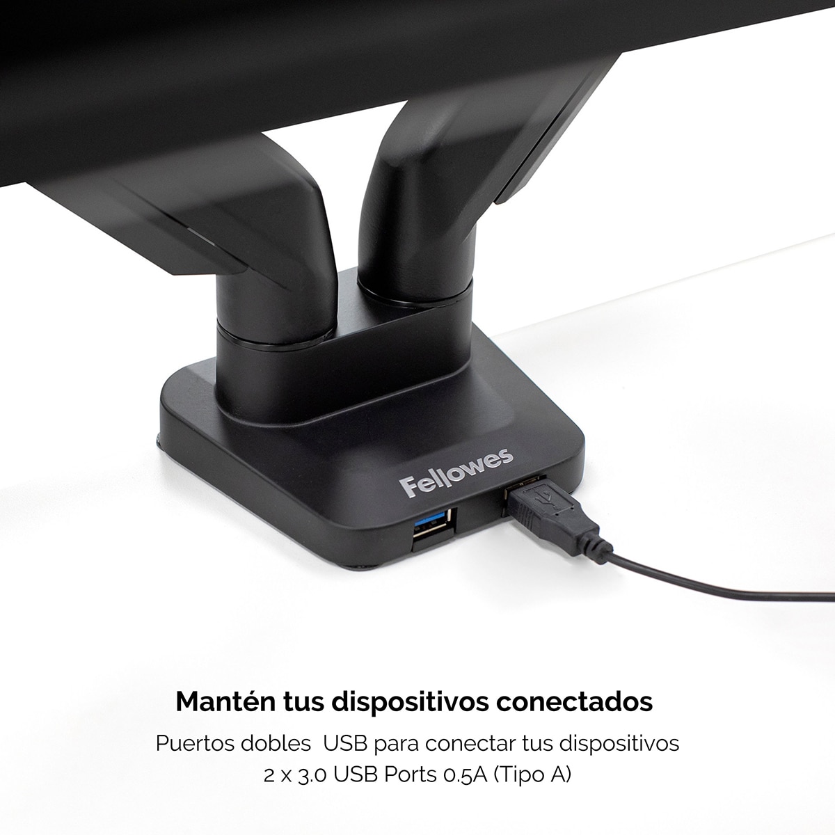 Brazo elevador a gas para 2 pantallas Fellowes Platinum, con 2 Puertos USB, negro Negro-5