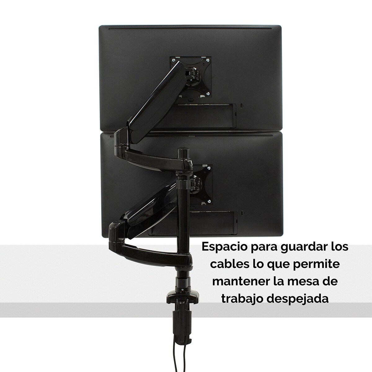 Brazo elevador a gas para 2 pantallas vertical Fellowes Platinum, con 2 Puertos USB, negro  Negro-5