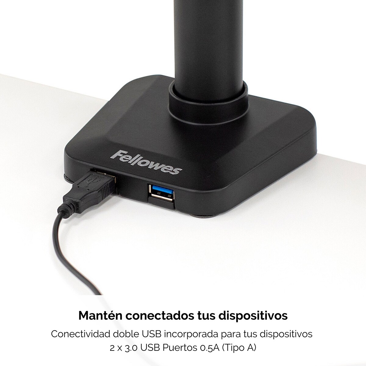 Brazo elevador a gas para 2 pantallas vertical Fellowes Platinum, con 2 Puertos USB, negro  Negro-6