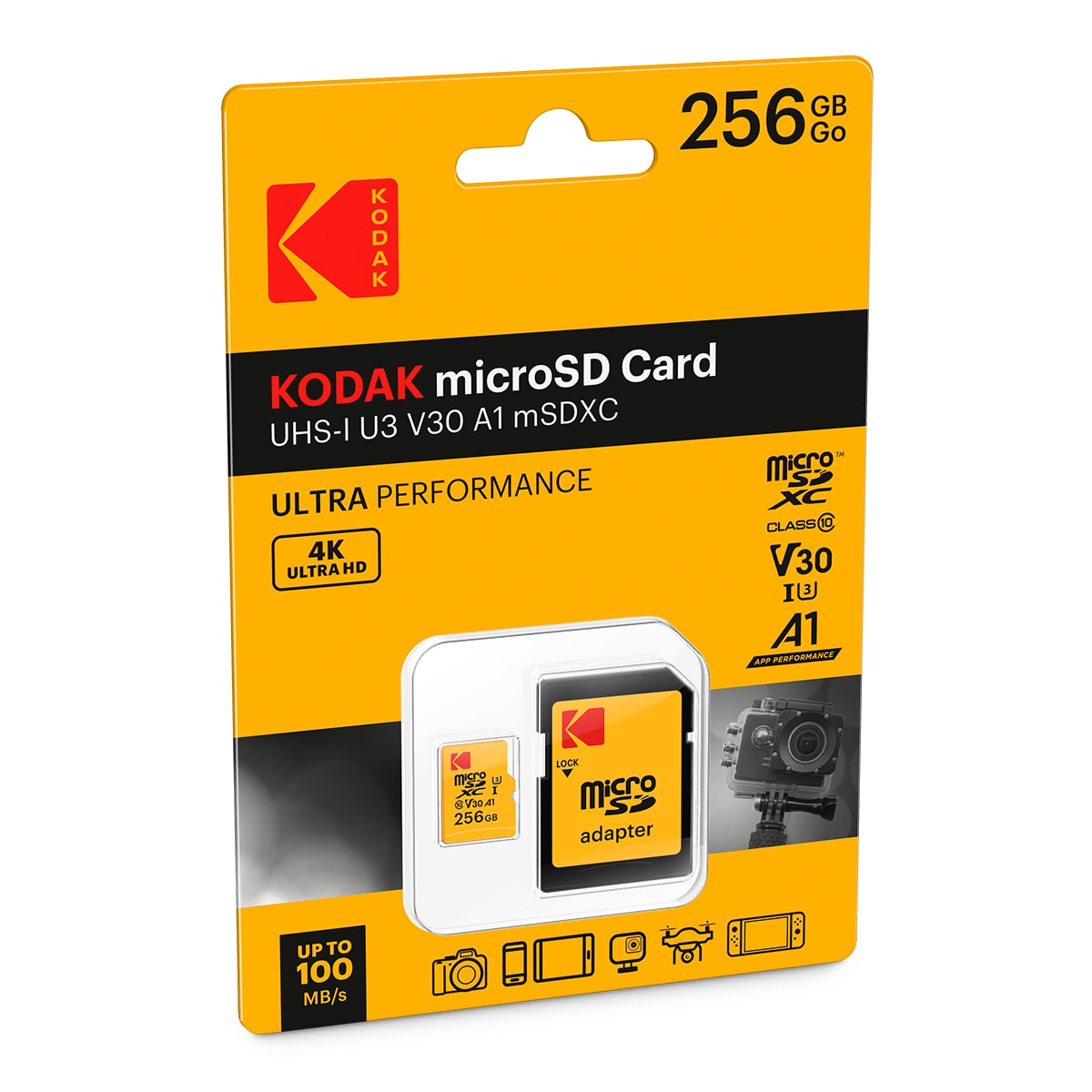 Tarjeta de memoria Kodak Ultra Micro SDXC 256GB Class10 U3 Amarillo-2