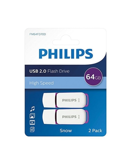 Pack 2 Pendrives Philips Snow Edition 64 GB USB 2.0 Blanco / Azul-1