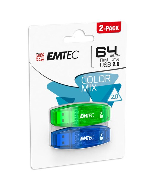Pack 2 Pendrives Emtec C-410 64 GB USB 2.0 Azul / Verde-2