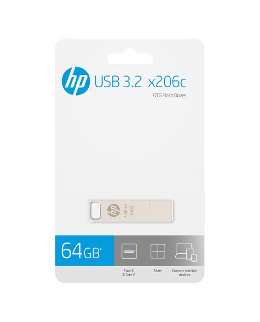 Pendrive HP On the Go x206c, 64GB, USB-C 3.2 y USB-A 3.2 Plata-12