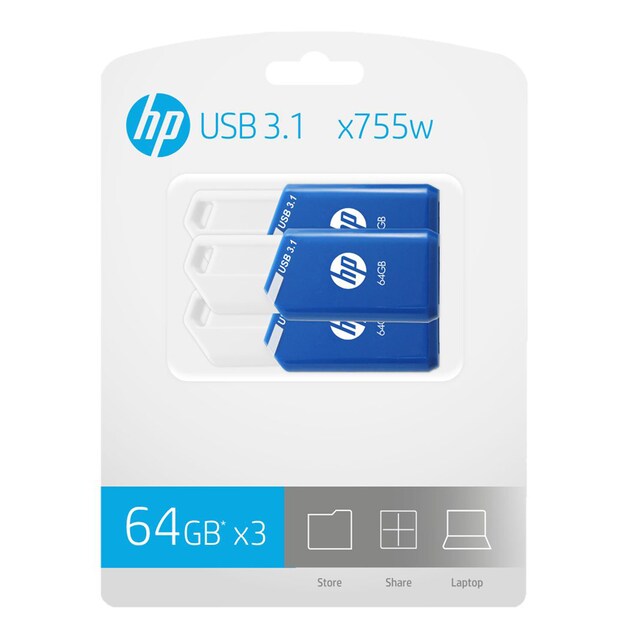 Imagen 0 de Pack de tres pendrives HP x755w, 64 GB, USB 3.1