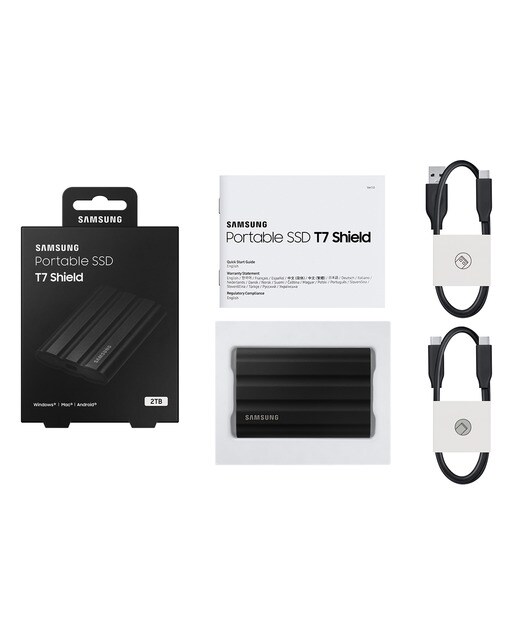 外付けハードディスク・ドライブ SAMSUNG Portable SSD T7 Shield 2TB Disco externo SSD portátil Samsung T7 Shield 2TB, USB 3.2 Negro