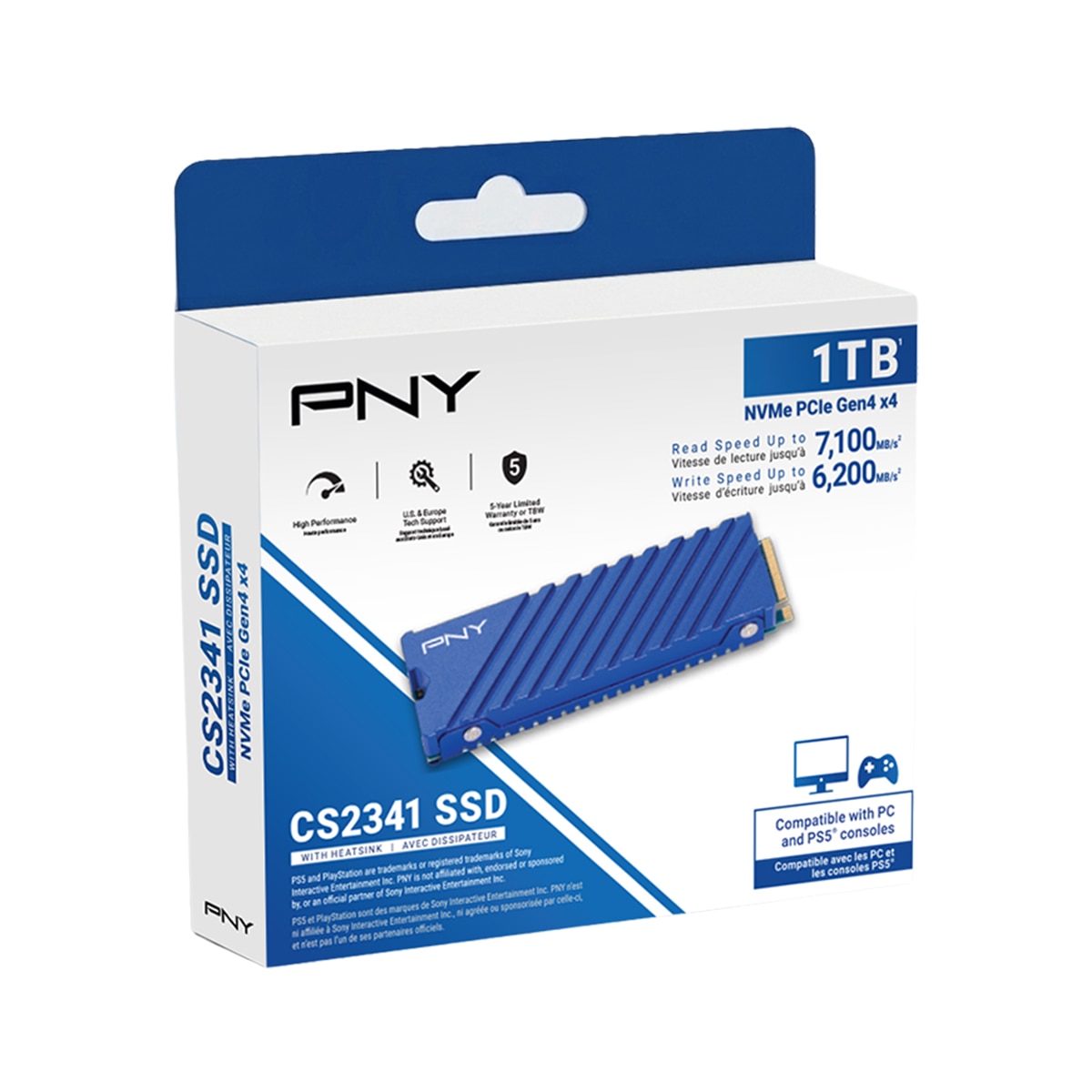 Imagen 3 de Disco SSD interno PNY CS2341 M.2 NVMe Gen4 x4, 1TB, con disipador - Azul Azul