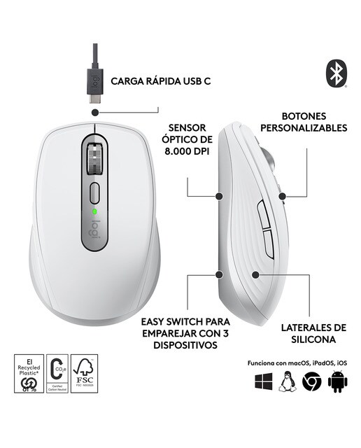 Ratón inalámbrico Logitech MX Anywhere 3 Gris pálido para Mac - Gris claro Gris claro-3