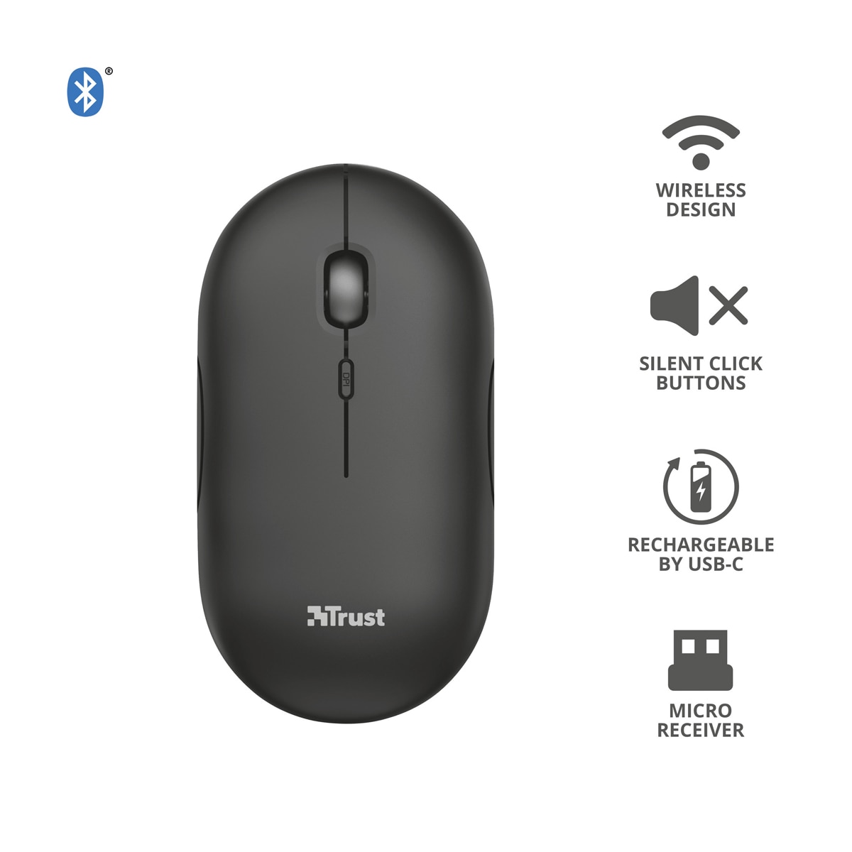 Ratón inalámbrico recargable Trust Puck negro Bluetooth Negro-5