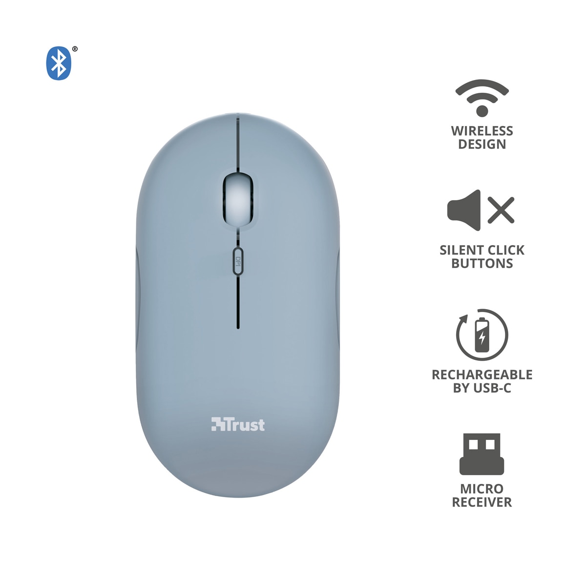 Ratón inalámbrico recargable Trust Puck azul Bluetooth Azul-5