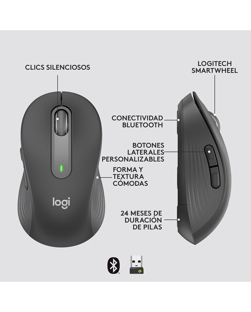 Ratón óptico inalámbrico Logitech Signature M650 Grande Grafito Grafito-7