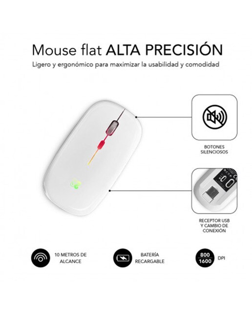 Ratón óptico inalámbrico Subblim Led Dual Flat Mouse Blanco-2
