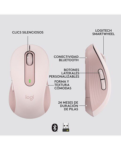 Ratón inalámbrico Logitech Signature M650 Medium - Rosa Rosa-7