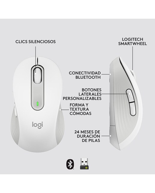 Ratón inalámbrico Logitech Signature M650 Medium Blanco Blanco-7