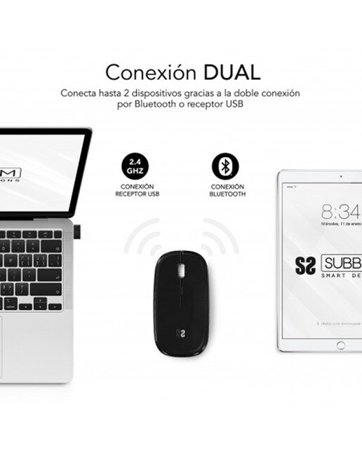 Rato sem Fios Bluetooth Subblim Dual Flat - Preto Preto-2