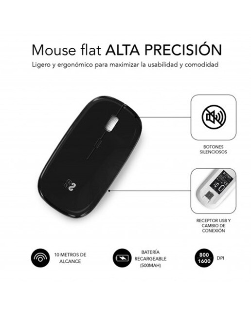 Rato sem Fios Bluetooth Subblim Dual Flat - Preto Preto-3