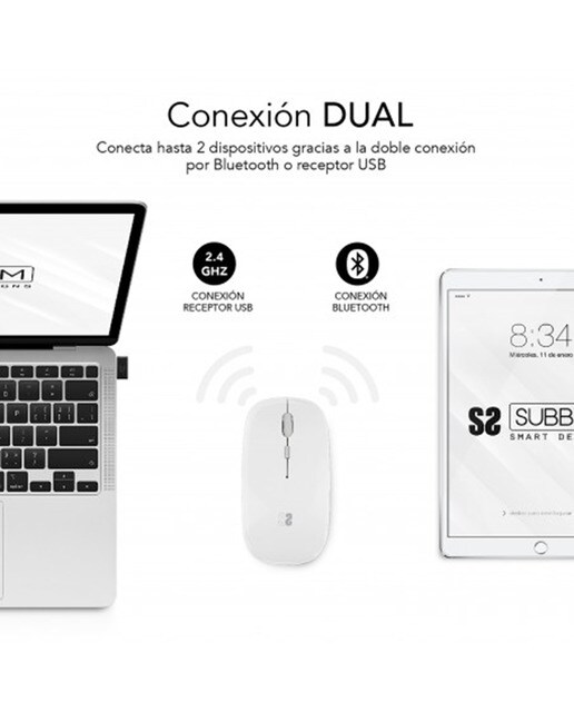 Rato Sem Fios Bluetooth Subblim Dual Flat - Branco Branco-2
