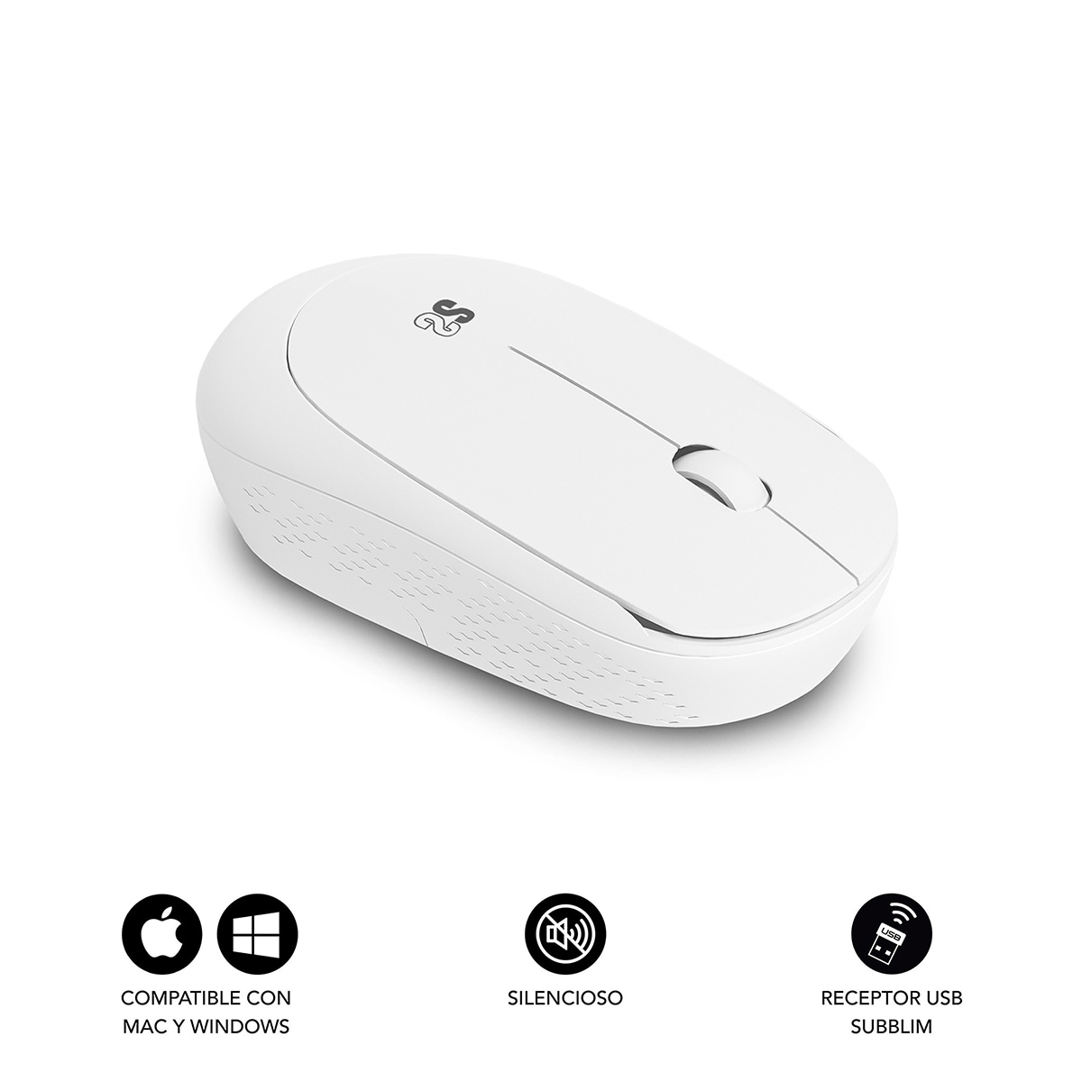 Ratón Subblim inalámbrico, silencioso, ambidiestro, USB, blanco Blanco-2