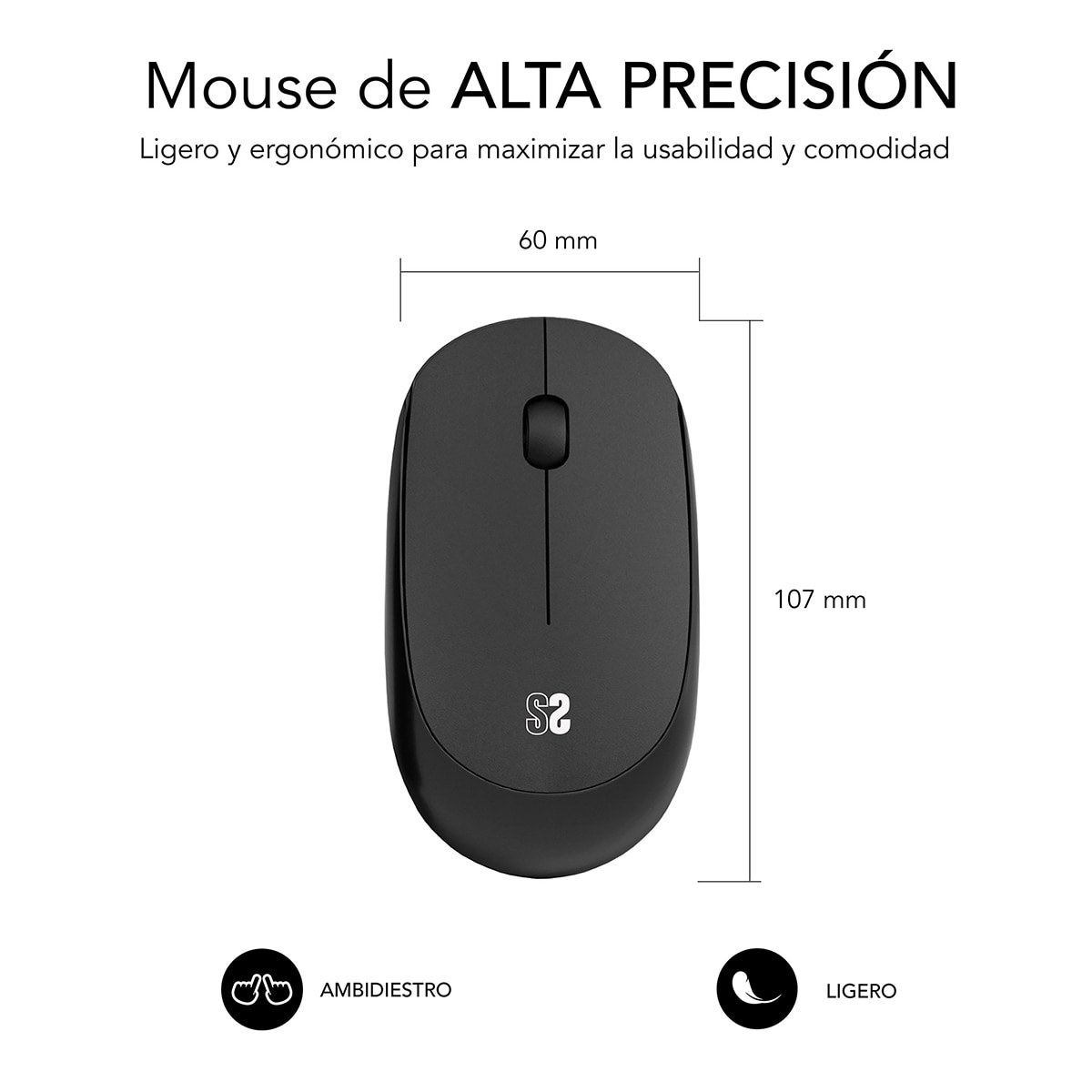 Ratón Subblim inalámbrico, silencioso, ambidiestro, USB, negro Negro-3