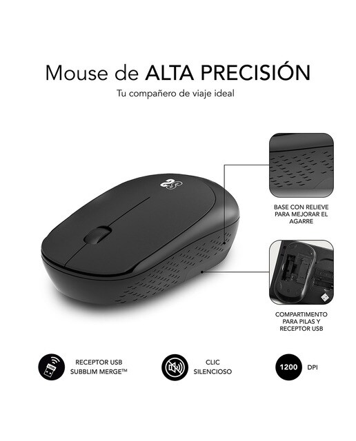 Conjunto de Rato Sem Fios e Tapete de Rato Subblim Harmony - Preto Preto-3