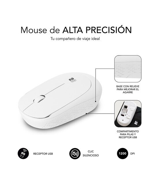 Conjunto de Rato Sem Fios e Tapete De Rato Subblim Harmony - Branco Branco-3