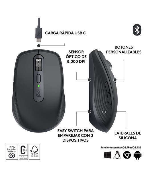 Ratón inalámbrico Logitech MX Anywhere 3S - Grafito Grafito-5