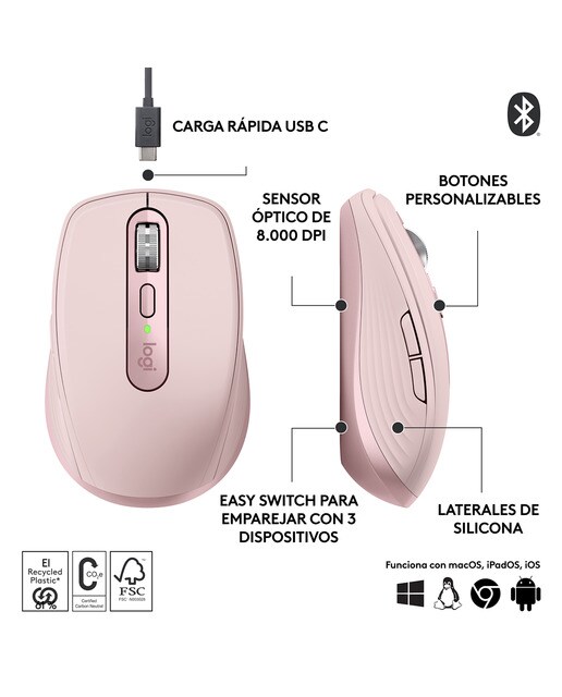 Ratón inalámbrico Logitech MX Anywhere 3S - Rosa Rosa-3